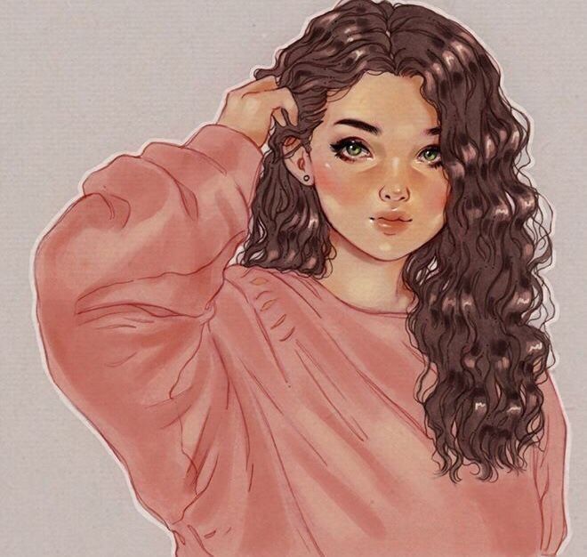 Curly Hair Girl Drawing Creative Style