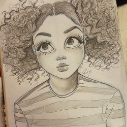 Curly Hair Girl Drawing Detailed Sketch