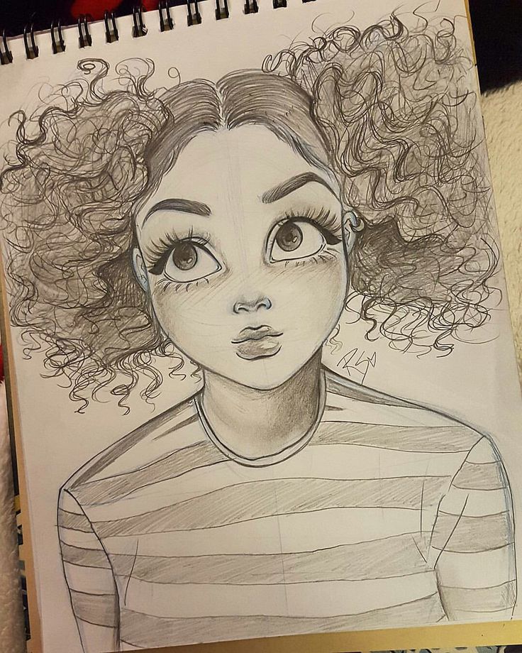Curly Hair Girl Drawing Detailed Sketch