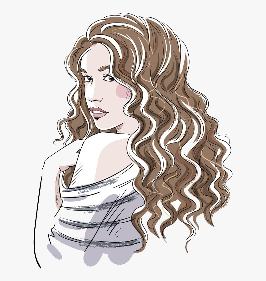 Curly Hair Girl Drawing Hand drawn Sketch