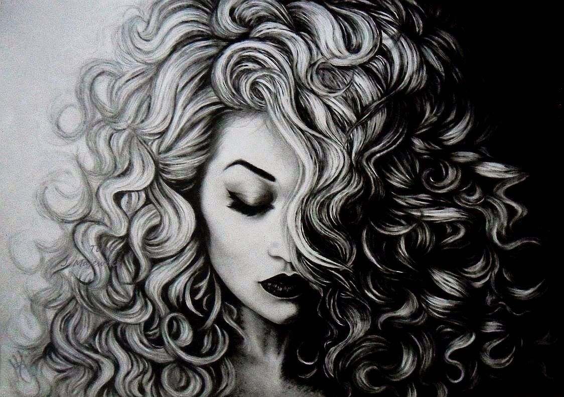 Curly Hair Girl Drawing Hand drawn