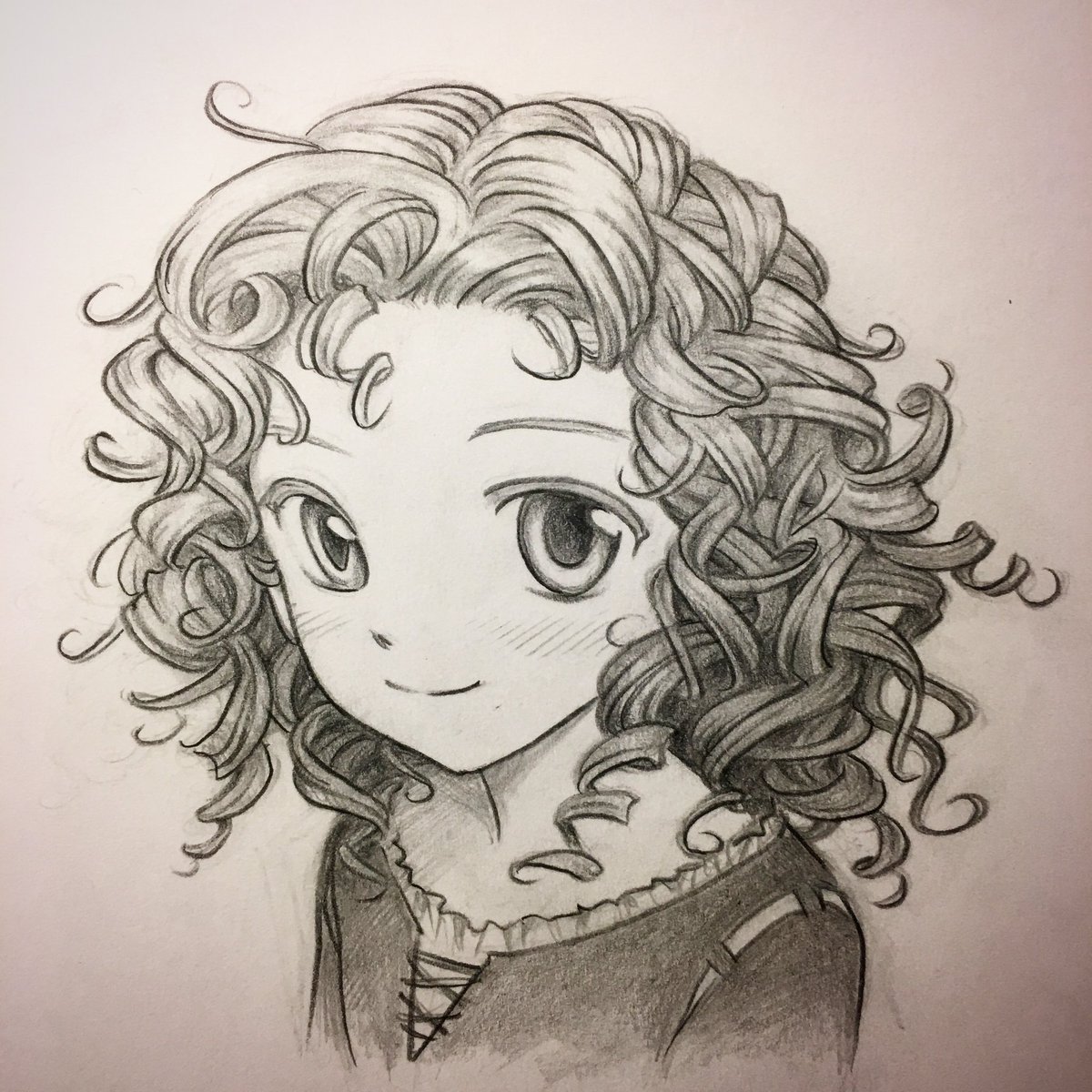 Curly Hair Girl Drawing Photo