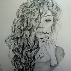 Curly Hair Girl Drawing Realistic Sketch