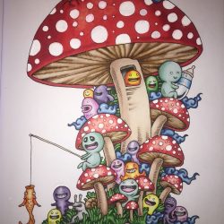 Cute Mushroom Drawing Detailed Sketch