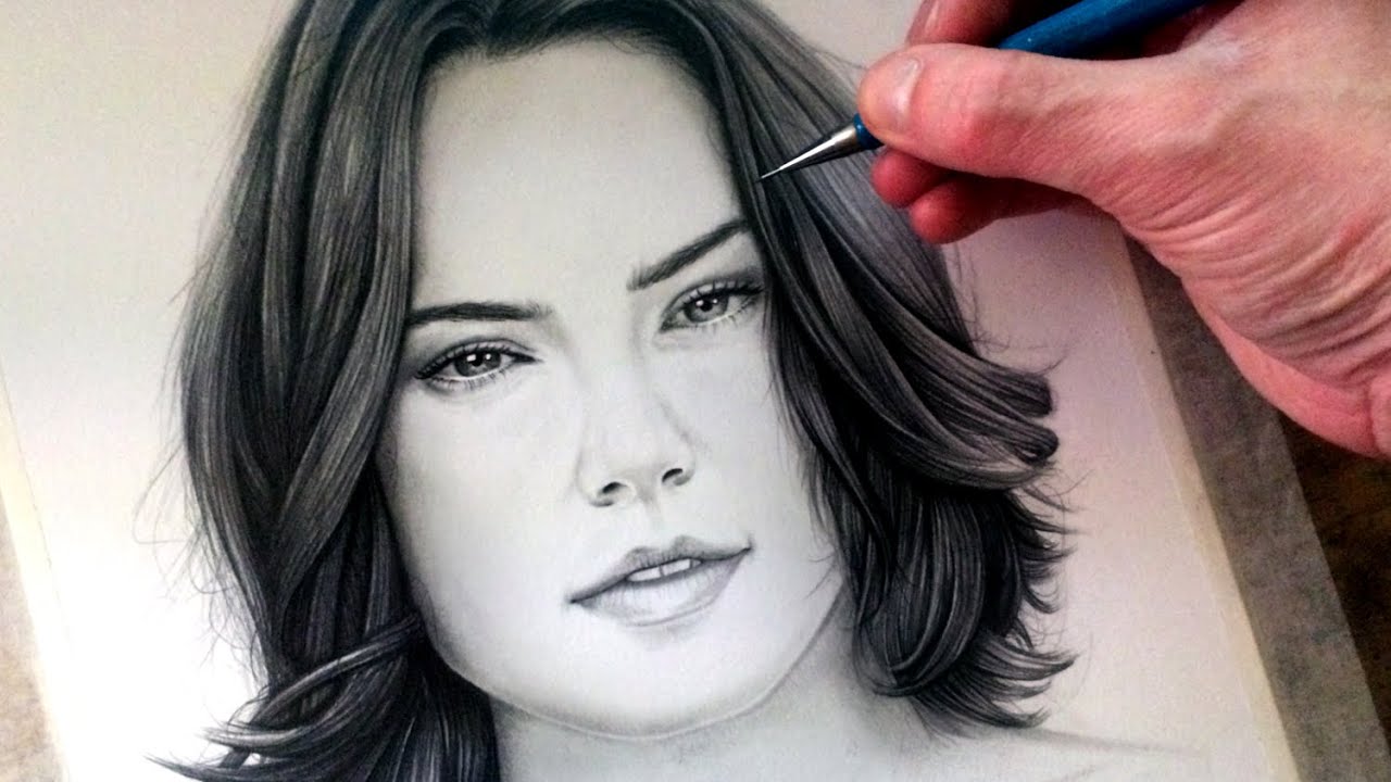 Daisy Ridley Drawing Realistic Sketch