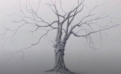 Dead Tree, Nature Decay, Ecosystem Changes, Lifeless Wood, Environmental Impact Drawing