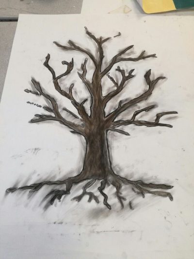 Dead Tree, Nature Decay, Ecosystem Changes, Lifeless Wood, Environmental Impact Drawing