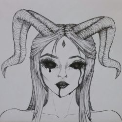 Devil Girl Drawing Intricate Artwork