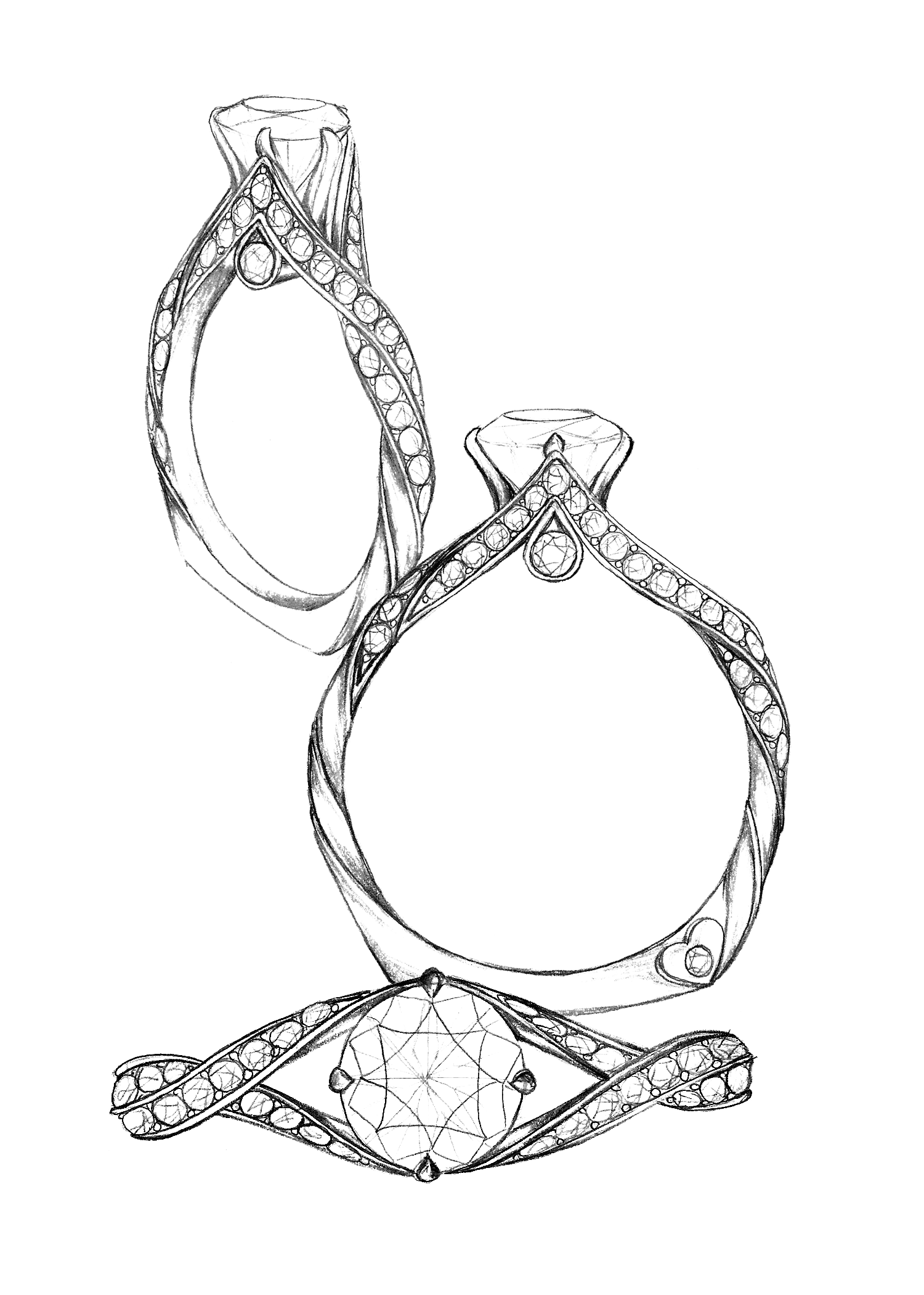 Diamond Ring Drawing Modern Sketch