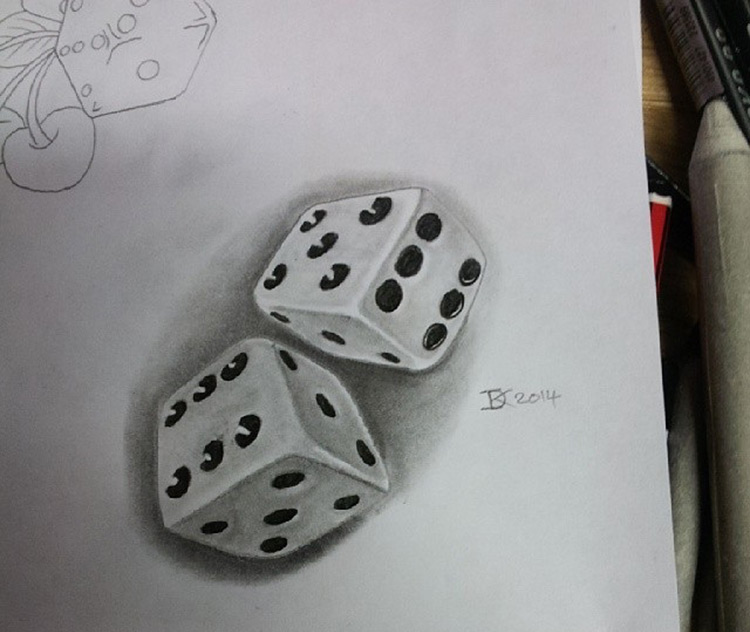 Dice Drawing Detailed Sketch