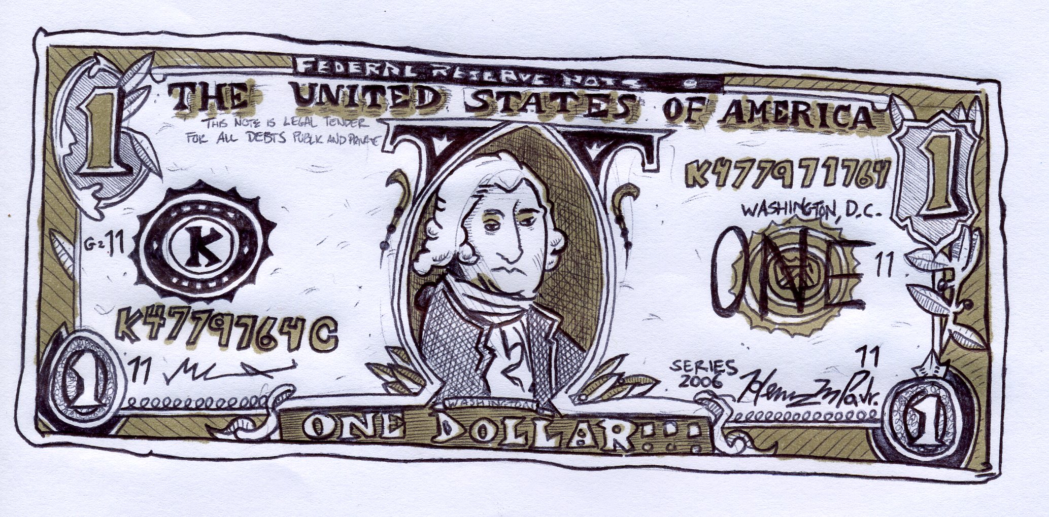 Dollar Bill Drawing Modern Sketch