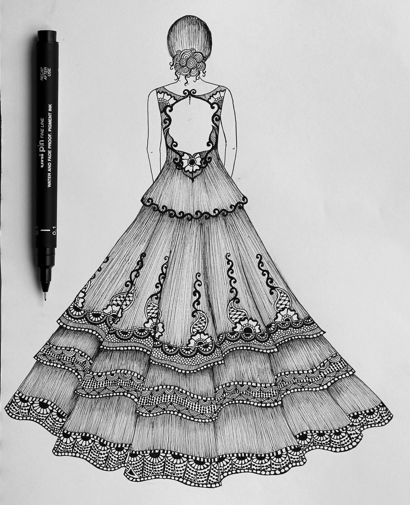 Dress Design Drawing Detailed Sketch