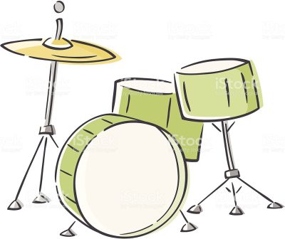 Drum Set, Musical Ensemble, Rhythm Instruments, Percussion Kit, Drumming Equipment Drawing