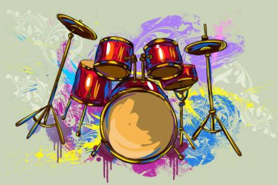 Drum Set, Musical Ensemble, Rhythm Instruments, Percussion Kit, Drumming Equipment Drawing