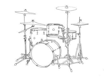 Drum Set, Musical Ensemble, Rhythm Instruments, Percussion Kit, Drumming Equipment Drawing