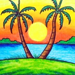 Easy Sunset Drawing Detailed Sketch