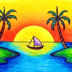 Easy Sunset Drawing Hand Drawn Sketch