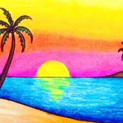 Easy Sunset Drawing Realistic Sketch