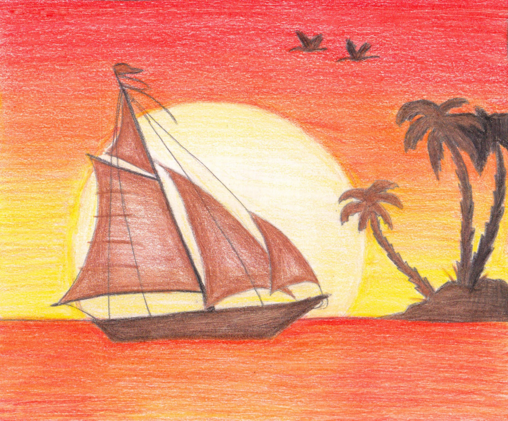 Easy Sunset Drawing Sketch