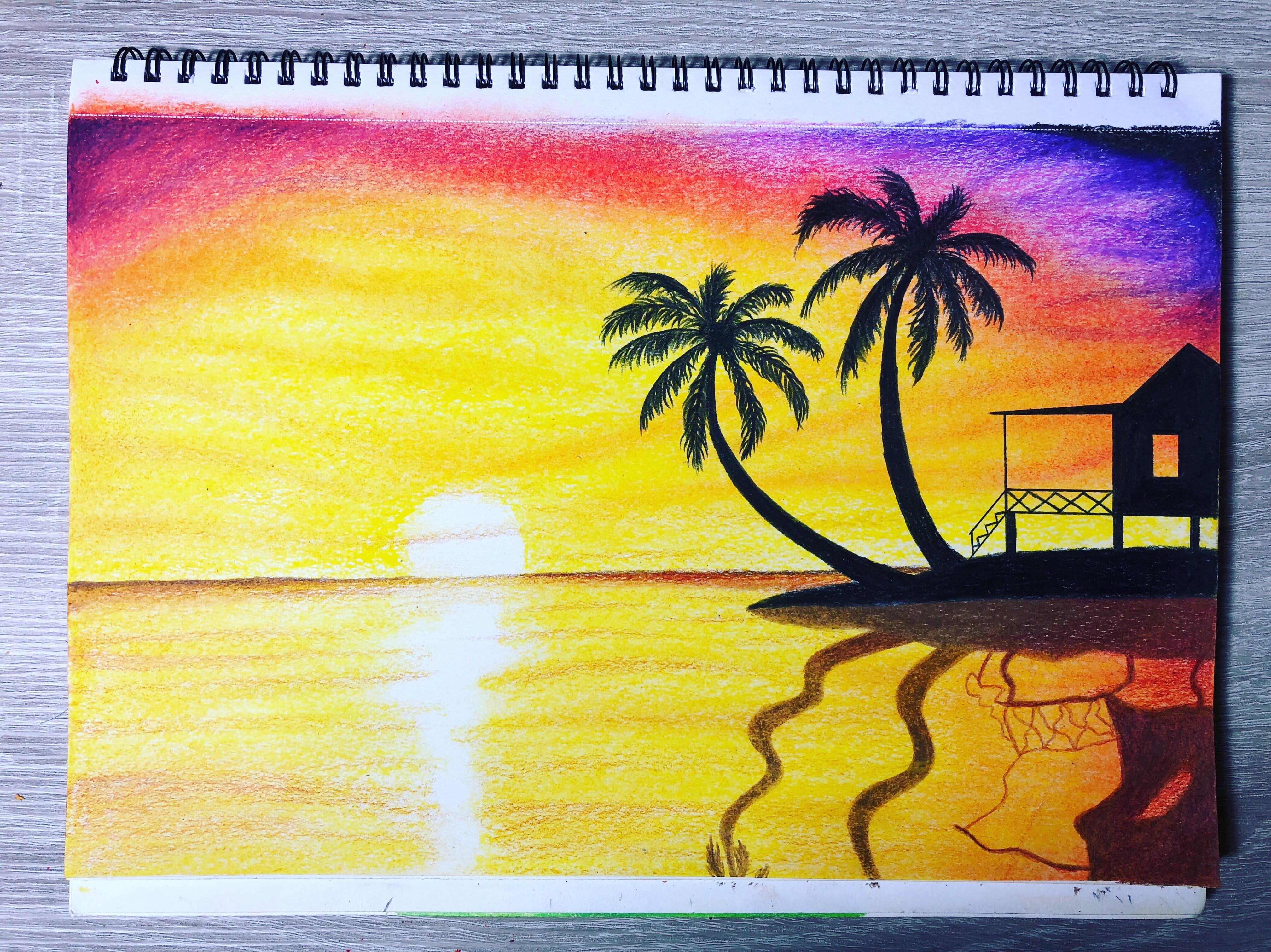 Easy Sunset Drawing Stunning Sketch