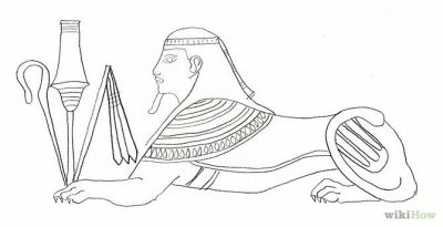 Egyptian Sphinx, Mystical Creature, Desert Landmark, Architectural Wonder, Ancient Monument Drawing