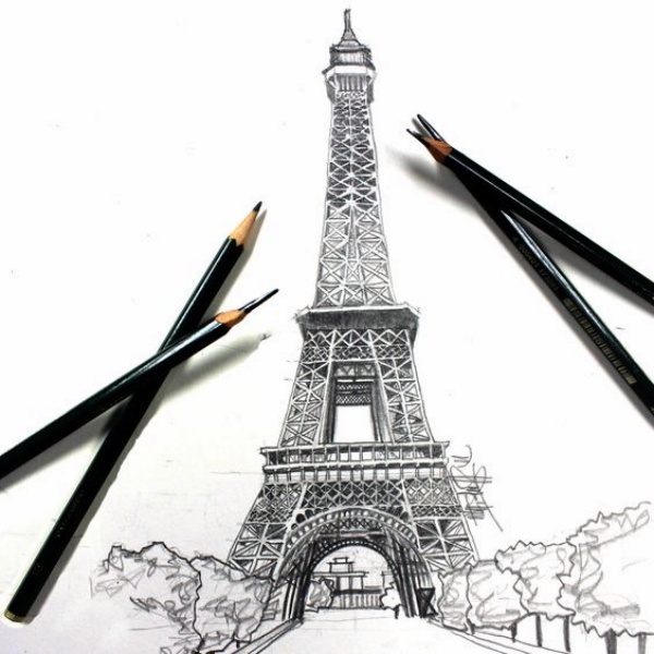 Eiffel Tower Simple Drawing Hand drawn Sketch