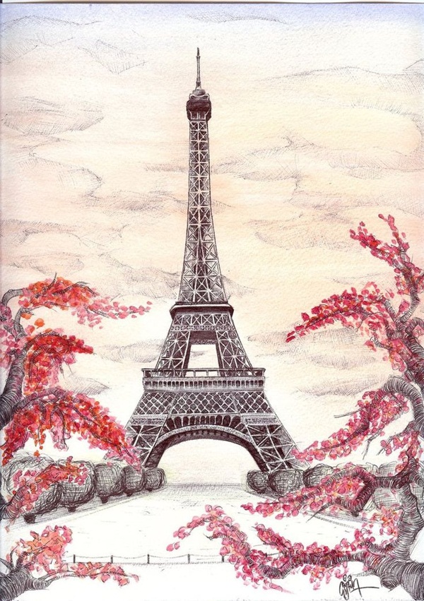 Eiffel Tower Simple Drawing Realistic Sketch