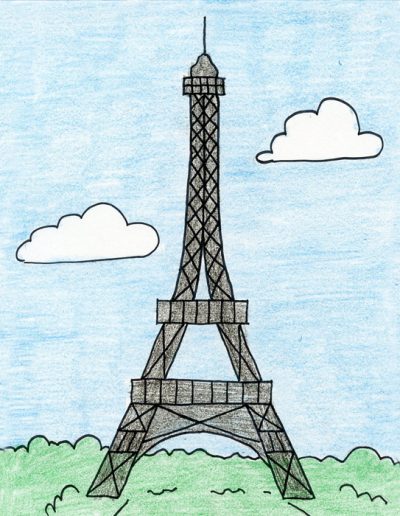 Eiffel Tower Simple, Paris Attraction, Architectural Marvel, Iconic Landmark, Tourist Destination Drawing