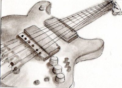 Electric Guitar, Rock Music, Six Strings, Musical Instrument, Amplified Sound Drawing