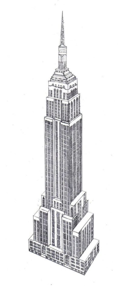 Empire State Building, New York City, Skyscraper Marvel, Observation Deck, Iconic Landmark Drawing