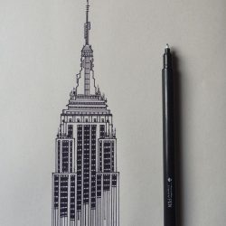 Empire State Building Drawing Modern Sketch