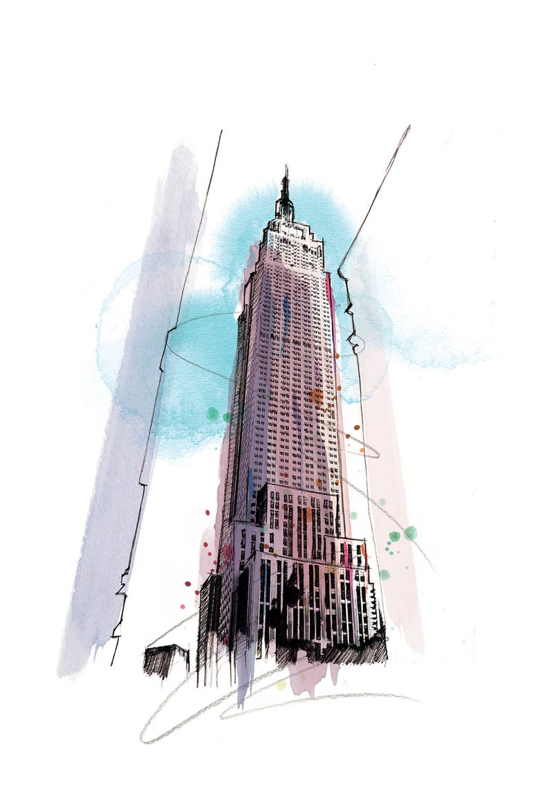 Empire State Building Drawing Unique Art