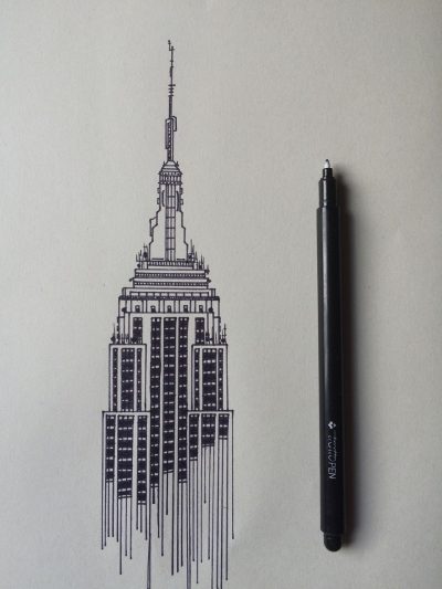 Empire State Building, New York City, Art Deco, Observation Deck, Iconic Landmark Drawing