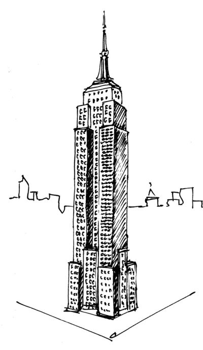 Empire State Building, New York City, Skyscraper Marvel, Observation Deck, Iconic Landmark Drawing