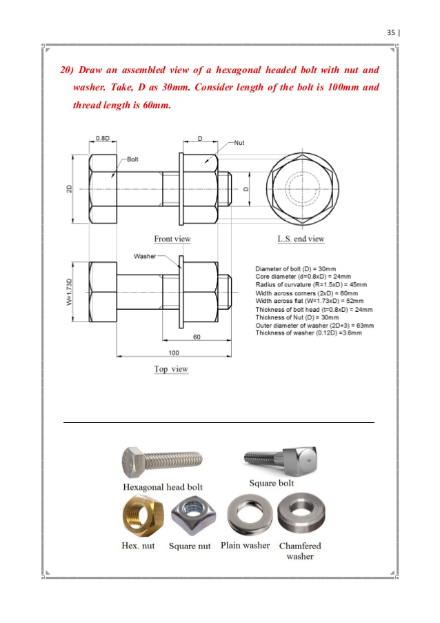 Engineering Bolt Drawing Realistic Sketch