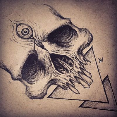 Evil Skull, Macabre Aesthetic, Malevolent Symbol, Dark Horror, Sinister Design Drawing