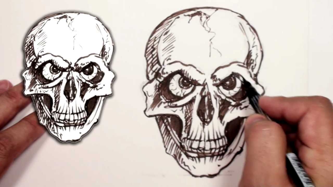 Evil Skull Drawing Intricate Artwork