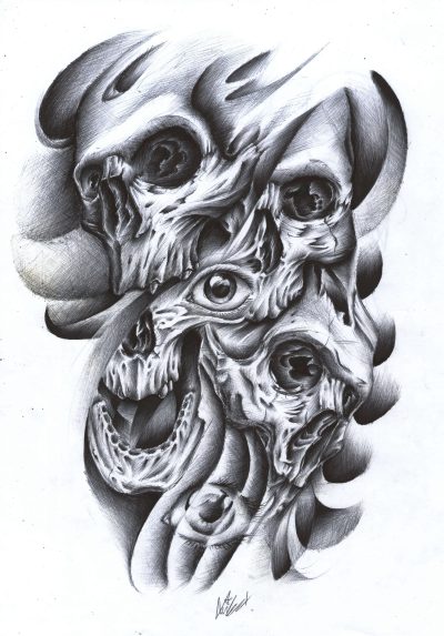 Evil Skull, Macabre Aesthetic, Malevolent Symbol, Dark Horror, Sinister Design Drawing