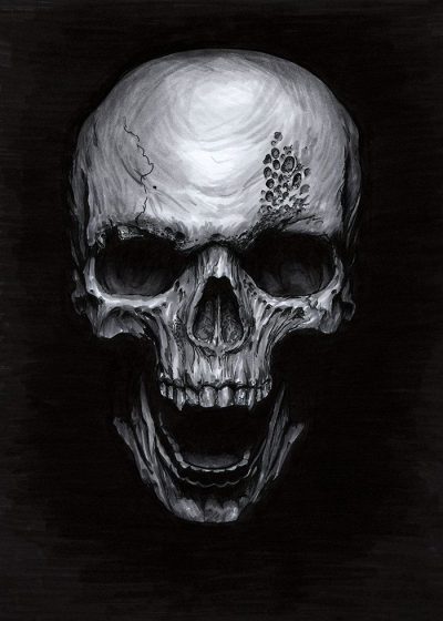 Evil Skull, Macabre Aesthetic, Malevolent Symbol, Dark Horror, Sinister Design Drawing