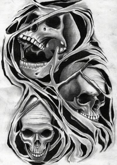 Evil Skull, Malevolent Stare, Dark Aura, Cursed Relic, Sinister Grin Drawing