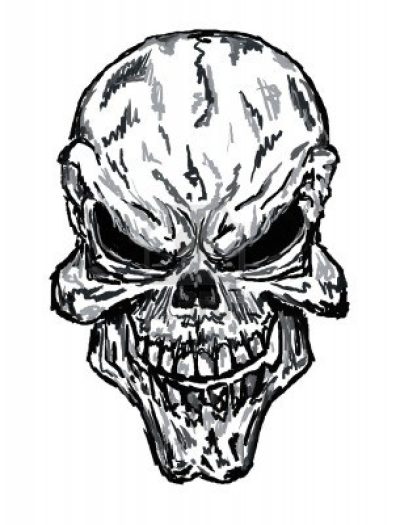 Evil Skull, Sinister Design, Dark Sorcery, Macabre Aesthetic, Ominous Energy Drawing