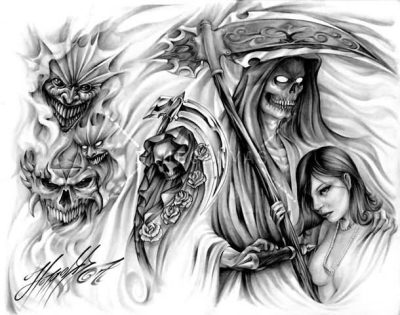 Evil Tattoo, Dark Imagery, Malevolent Design, Wicked Body Art, Sinister Ink Drawing