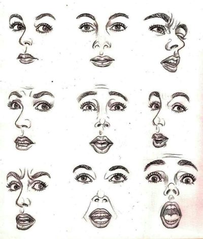 Face Expression, Facial Emotion, Visual Reaction, Nonverbal Cue, Emotional Display Drawing