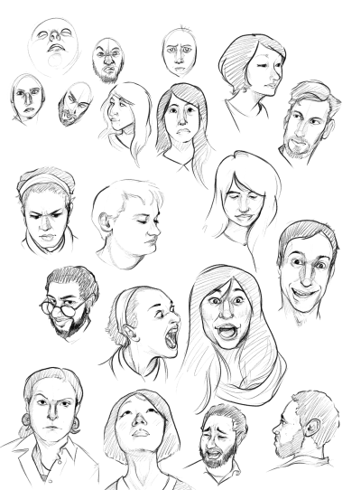 Face Reference, Visual Anatomy, Portrait Guidance, Facial Features, Expression Study Drawing