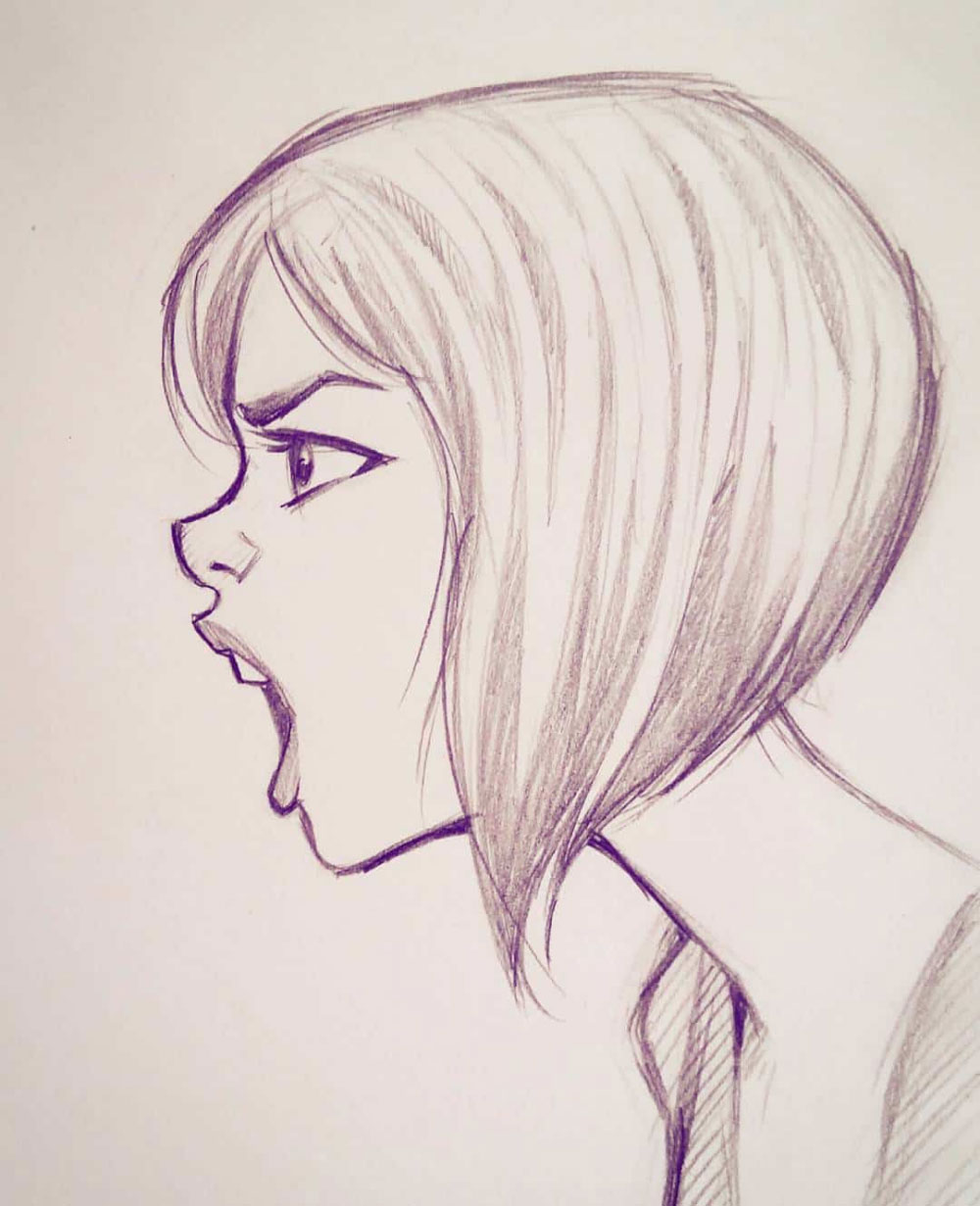 Face Side View Drawing Unique Art