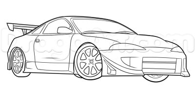 Fast And Furious Car, High-Speed Racing, Custom Modifications, Iconic Street Culture, Adrenaline-Fueled Action Drawing