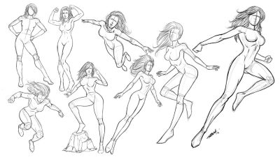 Female Action Poses, Bold Expressions, Fierce Postures, Dynamic Stances, Empowering Moves Drawing