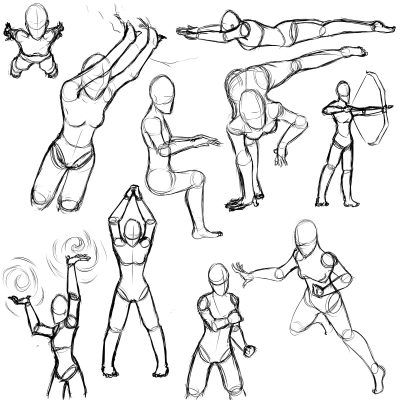 Female Action Poses, Fierce Expressions, Dynamic Stances, Athletic Postures, Empowering Movements Drawing