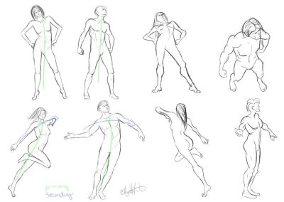 Female Action Poses, Energetic Expressions, Fierce Postures, Dynamic Stances, Empowered Movements Drawing