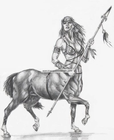 Female Centaur, Enchanted Being, Half-Human, Half-Horse, Mythical Creature Drawing